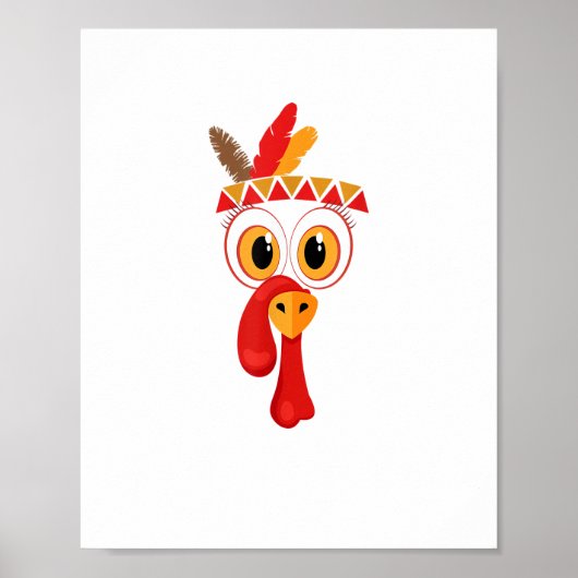 Grappige Thanksgiving Turkije Face Indian Feather Poster (Voorkant)