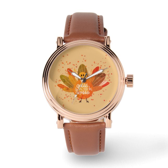 Grappige Thanksgiving Turkije in de Herfst Horloge (Voorkant)