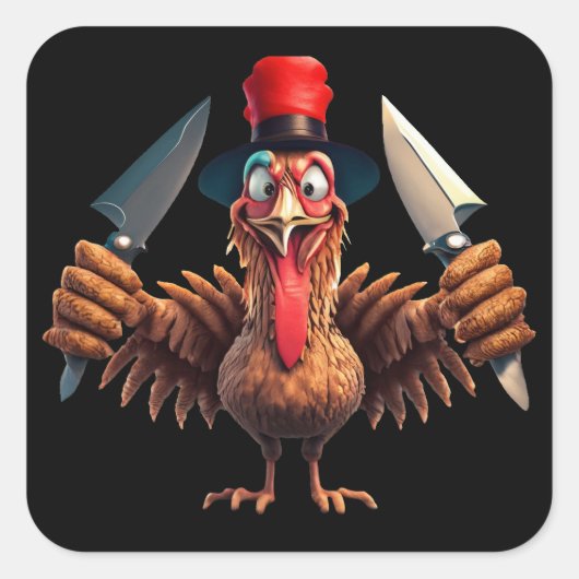Grappige Thanksgiving Turkije Wraak - Kerstmis Vierkante Sticker (Voorkant)