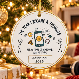 Grappige Tiener Kerstmis Aangepaste Naam Jaar Keramisch Ornament
