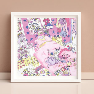 Grappige Tiener Meisjes Rommelige Slaapkamer Cute Foto Afdruk