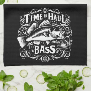 Grappige tijd om Bass Vissen Boat Haul Theedoek