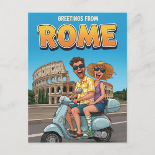 Grappige toeristen op Vespa in Rome Italië Ansicht Briefkaart
