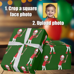Grappige Toevoegen Kinderen Gezicht Foto Honkbalsp Cadeaupapier