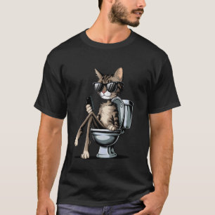 Grappige toilet grafische kat met zonnebril kat in t-shirt