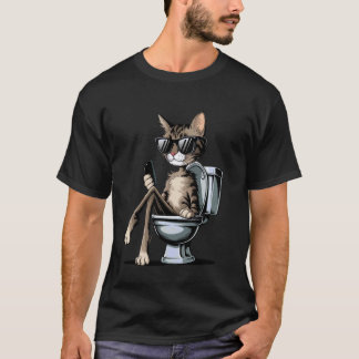 Grappige toilet grafische kat met zonnebril kat in t-shirt
