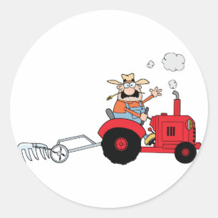 Grappige Tractor Cartoon voor Boeren Ronde Sticker