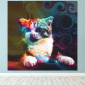 GRAPPIGE TRENDY KLEURRIJKE KAT KUNST CANVAS AFDRUK (Insitu (Houten vloer))