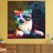 GRAPPIGE TRENDY KLEURRIJKE KAT KUNST CANVAS AFDRUK (Insitu (Woonkamer))