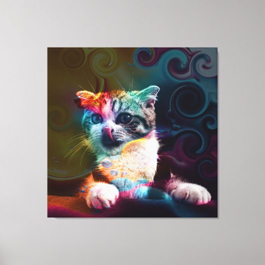 GRAPPIGE TRENDY KLEURRIJKE KAT KUNST CANVAS AFDRUK (Voorkant)