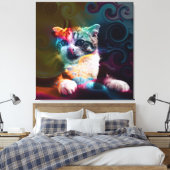 GRAPPIGE TRENDY KLEURRIJKE KAT KUNST CANVAS AFDRUK (Insitu (Slaapkamer))