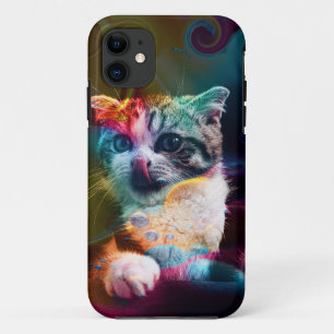GRAPPIGE TRENDY KLEURRIJKE KAT KUNST iPhone 11 HOESJE