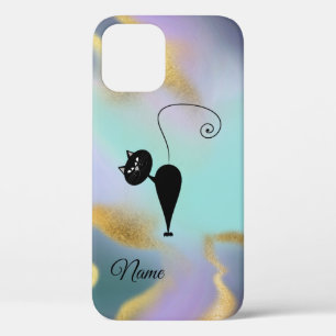 Grappige trendy zwarte kat abstract iPhone 12 hoesje