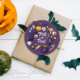 Grappige Trick or Treat Kinderen Halloween Ronde Sticker