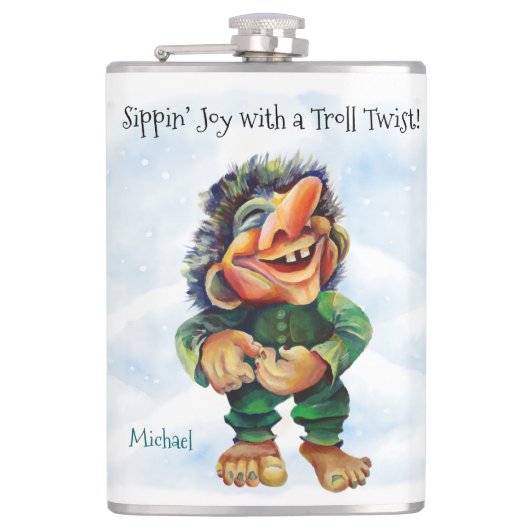 Grappige Troll Hip Flask Sippin 'Joy met een Twist Heupfles (Voorkant)