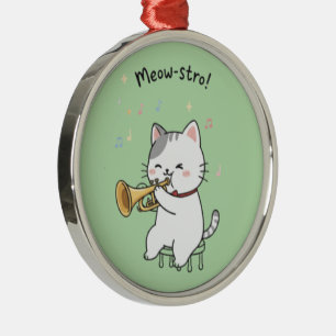 Grappige Trompet Kat – Schattige Jazzkat Metalen Ornament