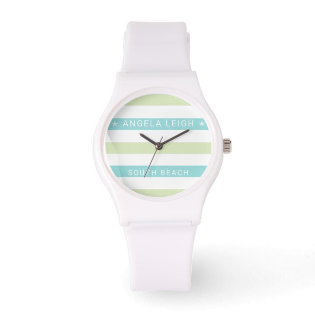 Grappige Tropics Cabana Stripes Horloge (Voorkant)