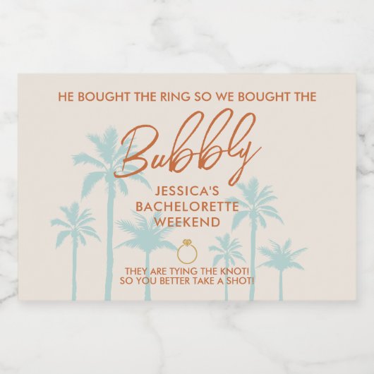 Grappige Tropische Bachelorette Weekend Mini Sparkling Wijnetiket (Enkel label)