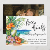 Grappige Tropische Cocktail Strand Trendy Foto Bru Save The Date (Voorkant / Achterkant)