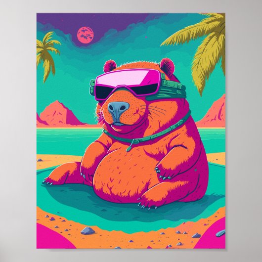 Grappige Tropische Cyberpunk Capybara Art Poster (Voorkant)