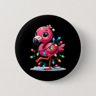 Grappige Tropische Roze Flamingo Kerstmis In Juli Ronde Button 5,7 Cm