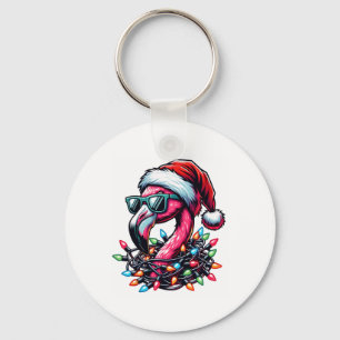 Grappige Tropische Roze Flamingo Kerstmis In Juli Sleutelhanger