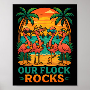 Grappige Tropische Strandvakantie Roze Flamingo Poster
