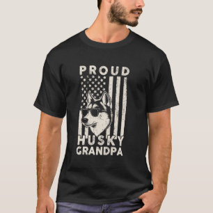Grappige Trots Husky Hond Opa Amerikaanse Vlag Pat T-shirt