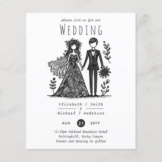 Grappige Trouw Cartoon Bruid Bruidegom Handgeteken (Voorkant)