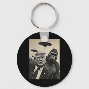 Grappige Trump Bigfoot-selfie met UFO's Weird Alie Sleutelhanger
