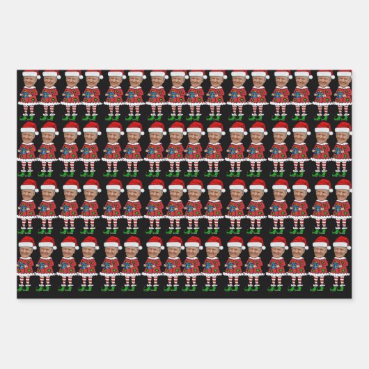 Grappige Trump Custom Gezicht Foto Elf Kerstmis Inpakpapier Vel (Voorkant 3)