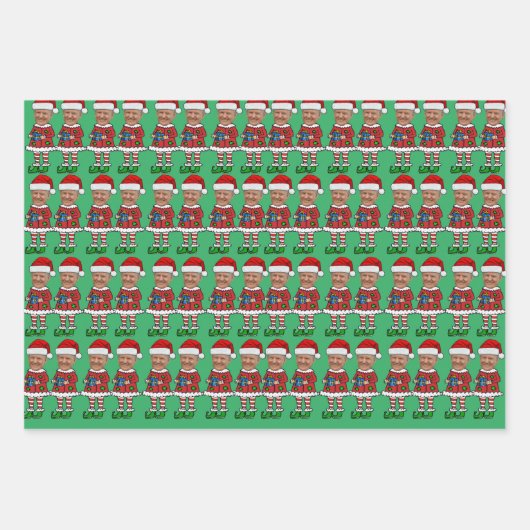 Grappige Trump Custom Gezicht Foto Elf Kerstmis Inpakpapier Vel (Voorkant)