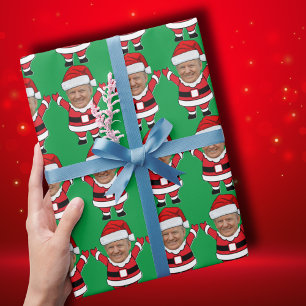 Grappige Trump Custom Gezicht Foto Santa Head Cadeaupapier