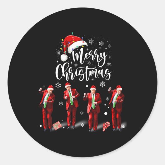 Grappige Trump Dans Kerstman Vrolijk Kerstfeest Ronde Sticker (Voorkant)
