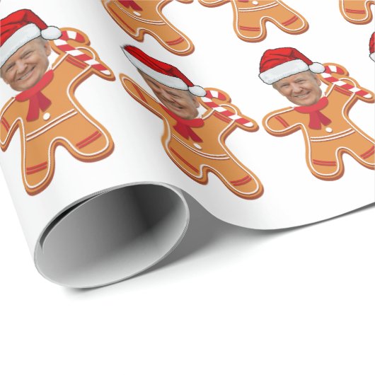 Grappige Trump Gingerbread Custom Face Foto Cadeaupapier (Rol Hoek)