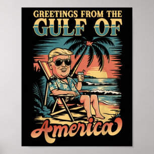 Grappige Trump groet uit de patriottische Golf van Poster
