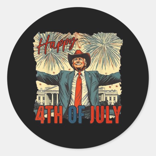 Grappige Trump Happy 4 juli Onafhankelijkheidsdag Ronde Sticker (Voorkant)