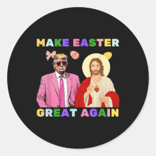 Grappige Trump Jezus Christus maakt Pasen weer gro Ronde Sticker