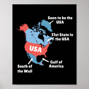 Grappige Trump-kaart van de VS - Canada, Groenland Poster