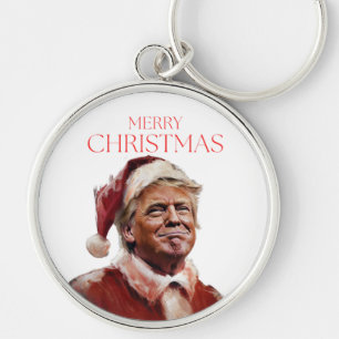 Grappige Trump Kerstman Kaart Sleutelhanger