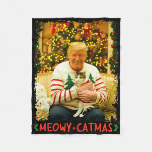 Grappige Trump Kerstmis Kattenliefhebbers Meowy Ca Fleece Deken