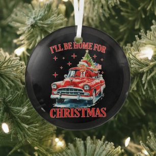 Grappige Trump Kerstmuts Ik zal thuis zijn voor Ke Glas Ornament