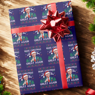 Grappige Trump maakt kerst weer mooi lelijk blauw Cadeaupapier