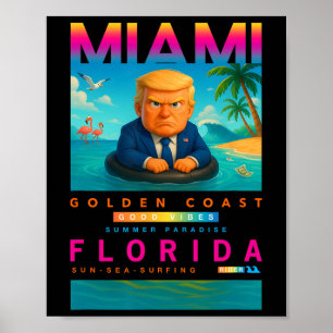 Grappige Trump Op Drijvende Gele Eend Zwemring In Poster