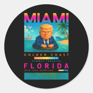 Grappige Trump Op Drijvende Gele Eend Zwemring In  Ronde Sticker
