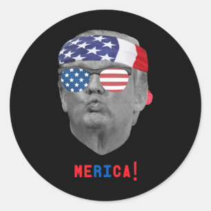 Grappige Trump Pucker Face Amerika Vlag Su Ronde Sticker