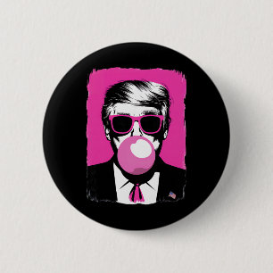 Grappige Trump Roze Bubble Gum Zonnebril  Ronde Button 5,7 Cm
