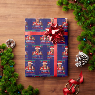 Grappige Trump Santa Hoed Vrolijk Kerstmis Lelijk Cadeaupapier