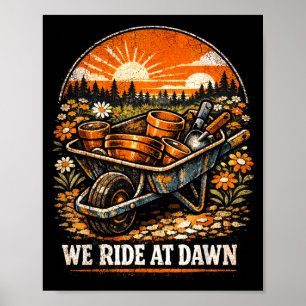 Grappige Tuinbouw Wiel Kar Rit bij de Dageraad Moe Poster