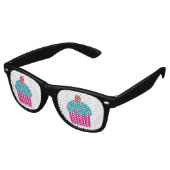 Grappige Turquoise en roze cupcake w / Cherry Nove Retro Zonnebril (Gekanteld)